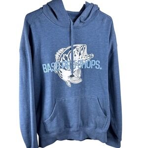 Bass Pro Shops Mens Blue Heather Graphic Logo Pullover Hoodie Sweatshirt Size M